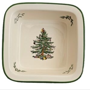 Festive Square Ceramic Bowl with Christmas Tree Design